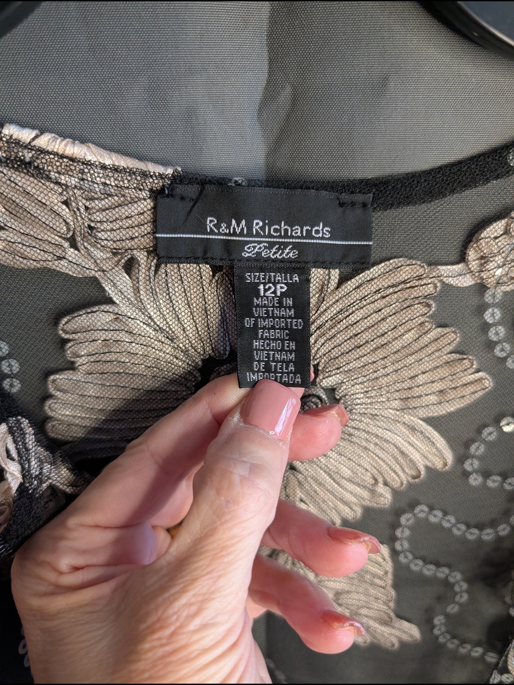 R&M Richards Black Sheer Jacket with Champagne Floral Embroidery - Picture 4 of 10